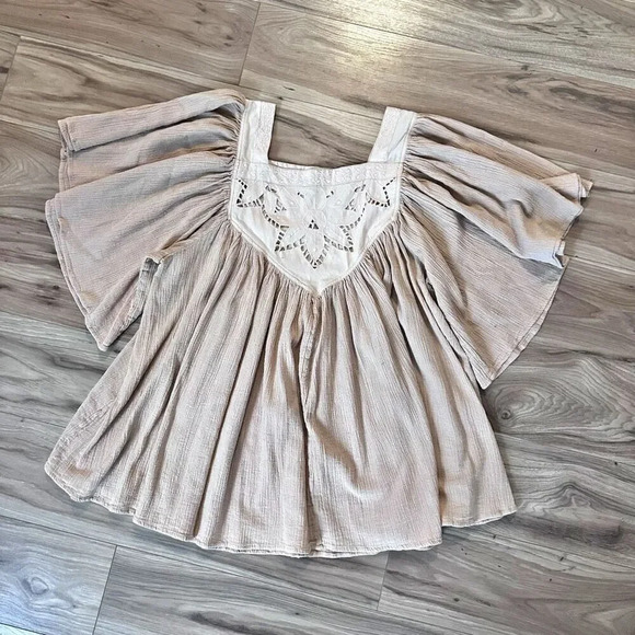 TOAST SUZIE KONDI | Flowy Blouse Gauze Cotton Embroidered Nude Blush | Small - Picture 2 of 5